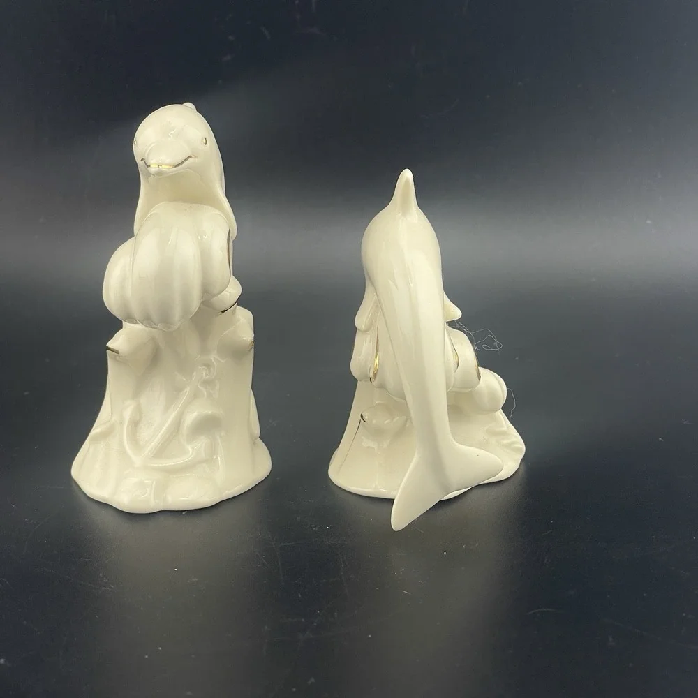 Lenox Dive Dancing Dolphins Ivory Porcelain 24 Karat Gold Figurines Set Lot of 4